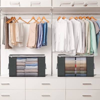 90L LARGE STORAGE BAGS, 6 PACK CLOTHES STORAGE BINS FOLDABLE CLOSET ORGANIZERS STORAGE CONTAINERS WITH REINFORCED HANDLE