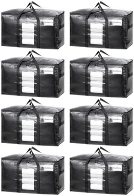 TAILI Extra Large Moving Bags, 4 Pack Heavy Duty Totes For Storage with Visible Window, Wrap Around Handles, Storage Bag