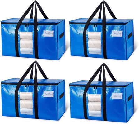 TAILI Extra Large Moving Bags, 4 Pack Heavy Duty Totes For Storage with Visible Window, Wrap Around Handles, Storage Bag