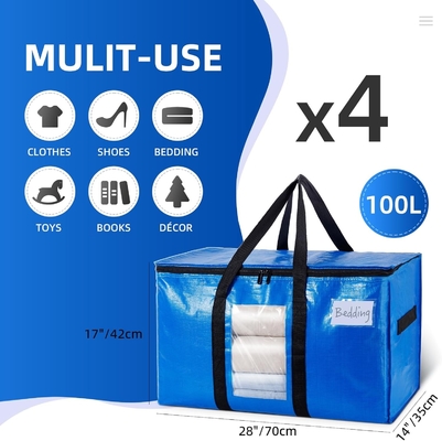 TAILI Extra Large Moving Bags, 4 Pack Heavy Duty Totes For Storage with Visible Window, Wrap Around Handles, Storage Bag