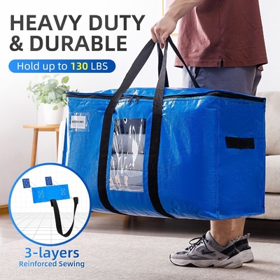 TAILI Extra Large Moving Bags, 4 Pack Heavy Duty Totes For Storage with Visible Window, Wrap Around Handles, Storage Bag