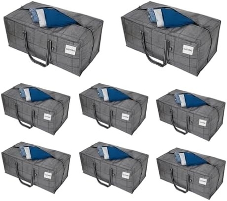 VENO 4 Pack Moving Bags Plastic Storage Totes Clothes Organization Large W Lid/Zipper. Packing Boxes/Bins Alternative.