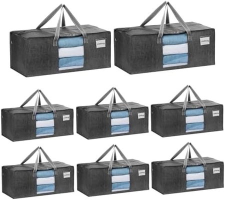 VENO 4 Pack Moving Bags Plastic Storage Totes Clothes Organization Large W Lid/Zipper. Packing Boxes/Bins Alternative.