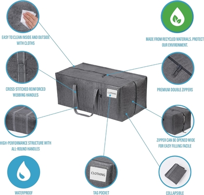 VENO 4 Pack Moving Bags Plastic Storage Totes Clothes Organization Large W Lid/Zipper. Packing Boxes/Bins Alternative.
