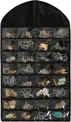 FORAINEAM 3 PACK HANGING JEWELRY ORGANIZER 32 POCKETS 18 HOOK AND LOOPS NECKLACE HOLDER EARRINGS BRACELET RING DISPLAY