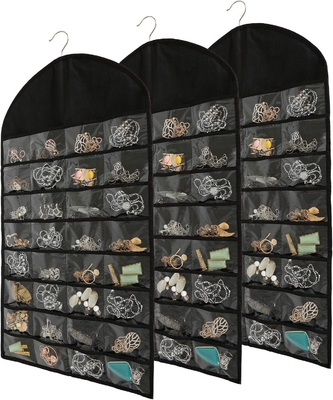 FORAINEAM 3 PACK HANGING JEWELRY ORGANIZER 32 POCKETS 18 HOOK AND LOOPS NECKLACE HOLDER EARRINGS BRACELET RING DISPLAY