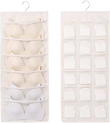 BRA AND UNDERWEAR HANGING STORAGE ORGANIZER MESH POCKETS DUAL SIDED WALL SHELVES SPACE SAVER BAG SOCK UNDERPANTS DRAWER
