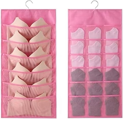 BRA AND UNDERWEAR HANGING STORAGE ORGANIZER MESH POCKETS DUAL SIDED WALL SHELVES SPACE SAVER BAG SOCK UNDERPANTS DRAWER
