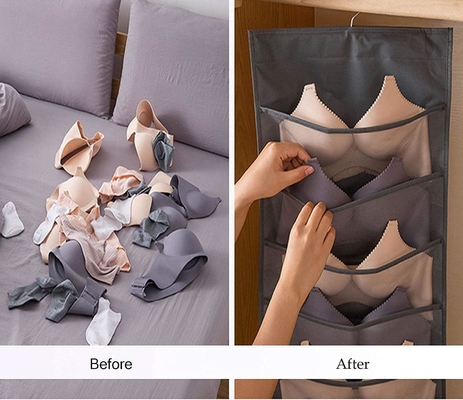 BRA AND UNDERWEAR HANGING STORAGE ORGANIZER MESH POCKETS DUAL SIDED WALL SHELVES SPACE SAVER BAG SOCK UNDERPANTS DRAWER
