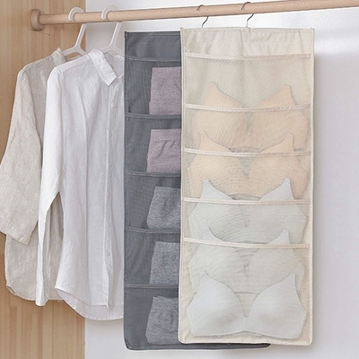 BRA AND UNDERWEAR HANGING STORAGE ORGANIZER MESH POCKETS DUAL SIDED WALL SHELVES SPACE SAVER BAG SOCK UNDERPANTS DRAWER