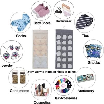 BRA AND UNDERWEAR HANGING STORAGE ORGANIZER MESH POCKETS DUAL SIDED WALL SHELVES SPACE SAVER BAG SOCK UNDERPANTS DRAWER