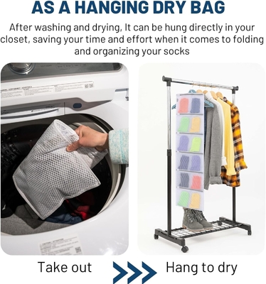 HANGING CLOSET ORGANIZER WITH POCKETS, 2-PACK SOCK ORGANIZERS FOR WASHING AND DRYING, STORAGE BAGS CAN ORGANIZE SOCKS,