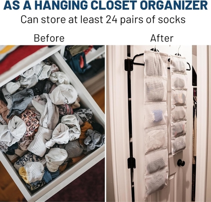 HANGING CLOSET ORGANIZER WITH POCKETS, 2-PACK SOCK ORGANIZERS FOR WASHING AND DRYING, STORAGE BAGS CAN ORGANIZE SOCKS,