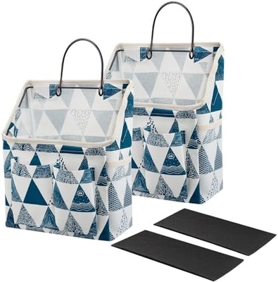 2 PACK WALL HANGING BAG ORGANIZER BASKET WITH POCKETS FOR BATHROOM BEDROOM KITCHEN DORM ROOM ESSENTIALS RV STORAGE AND
