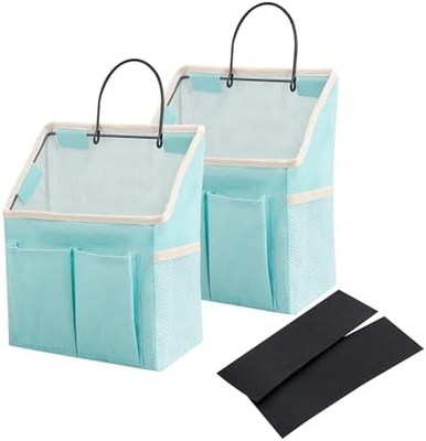 2 PACK WALL HANGING BAG ORGANIZER BASKET WITH POCKETS FOR BATHROOM BEDROOM KITCHEN DORM ROOM ESSENTIALS RV STORAGE AND