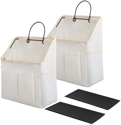 2 PACK WALL HANGING BAG ORGANIZER BASKET WITH POCKETS FOR BATHROOM BEDROOM KITCHEN DORM ROOM ESSENTIALS RV STORAGE AND