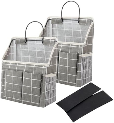 2 PACK WALL HANGING BAG ORGANIZER BASKET WITH POCKETS FOR BATHROOM BEDROOM KITCHEN DORM ROOM ESSENTIALS RV STORAGE AND
