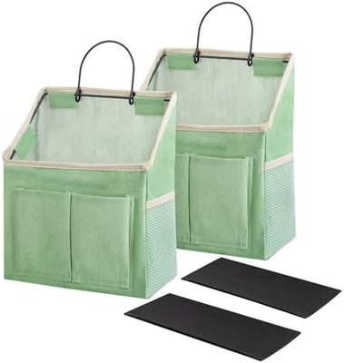 2 PACK WALL HANGING BAG ORGANIZER BASKET WITH POCKETS FOR BATHROOM BEDROOM KITCHEN DORM ROOM ESSENTIALS RV STORAGE AND