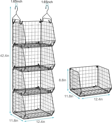 X-COSRACK 4 TIER FOLDABLE CLOSET ORGANIZER, CLOTHES SHELVES WITH 5 S HOOKS, WALL MOUNT&amp;CABINET WIRE STORAGE BASKET BINS,