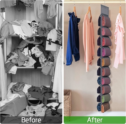 Legging Storage Organizer For Closet, Hanging Closet Organizer System, Grey Clothes Closets Holder With 20 Roll