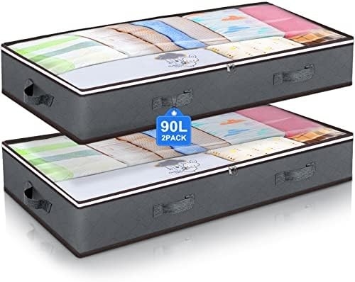 Budding Joy 90L Under Bed Storage Containers, Closet Organizers and Storage Bins, Foldable Underbed Storage Bags for