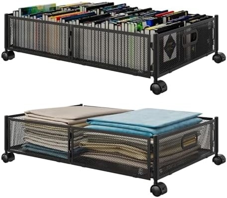 Under Bed Storage With Wheels Under Bed Storage Containers Large Metal Foldable Space-Saving Under Bed Drawer Shoe