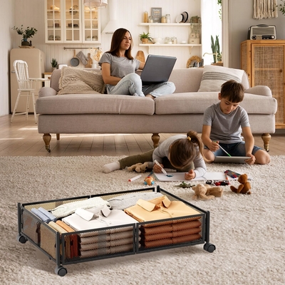 Under Bed Storage With Wheels Under Bed Storage Containers Large Metal Foldable Space-Saving Under Bed Drawer Shoe