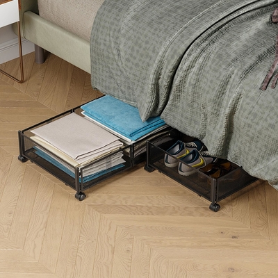 Under Bed Storage With Wheels Under Bed Storage Containers Large Metal Foldable Space-Saving Under Bed Drawer Shoe