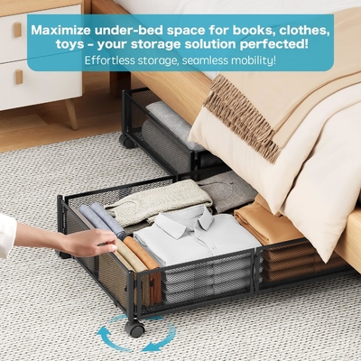 Under Bed Storage With Wheels Under Bed Storage Containers Large Metal Foldable Space-Saving Under Bed Drawer Shoe