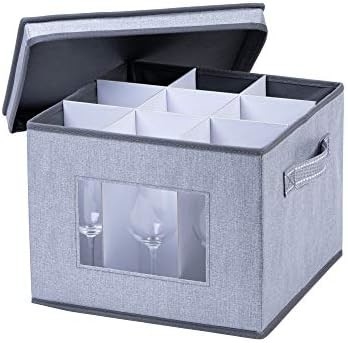 VENO 2 Pack Wine Glass Storage Box with Lid and Handles, Glasswares, China Organizer, Great for Moving, Transport.