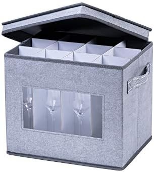 VENO 2 Pack Wine Glass Storage Box with Lid and Handles, Glasswares, China Organizer, Great for Moving, Transport.