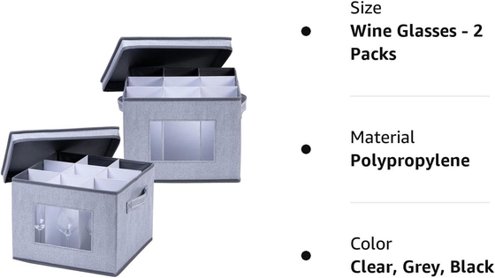 VENO 2 Pack Wine Glass Storage Box with Lid and Handles, Glasswares, China Organizer, Great for Moving, Transport.