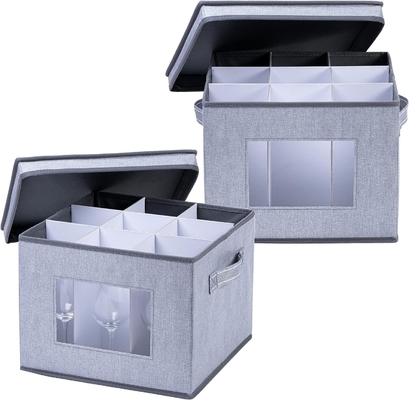 VENO 2 Pack Wine Glass Storage Box with Lid and Handles, Glasswares, China Organizer, Great for Moving, Transport.
