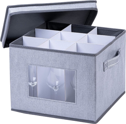 VENO 2 Pack Wine Glass Storage Box with Lid and Handles, Glasswares, China Organizer, Great for Moving, Transport.