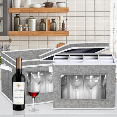 HOMYFORT WINE GLASS STEMWARE STORAGE CASES, CHINA STORAGE CONTAINERS BOX WITH DIVIDERS HARD SHELL FOR 12 CRYSTAL GLASSWA
