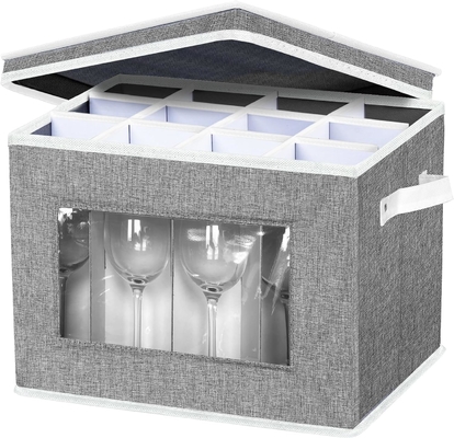 HOMYFORT WINE GLASS STEMWARE STORAGE CASES, CHINA STORAGE CONTAINERS BOX WITH DIVIDERS HARD SHELL FOR 12 CRYSTAL GLASSWA