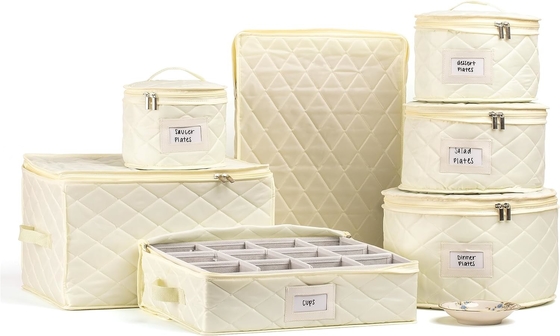 CHINA STORAGE CONTAINERS QUILTED. 7PC DISHES STORAGE KIT WITH 48 CUT-TO-SIZE FELT INNERS. FINE CHINA STORAGE, PLATE