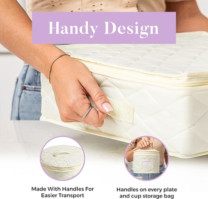 CHINA STORAGE CONTAINERS QUILTED. 7PC DISHES STORAGE KIT WITH 48 CUT-TO-SIZE FELT INNERS. FINE CHINA STORAGE, PLATE