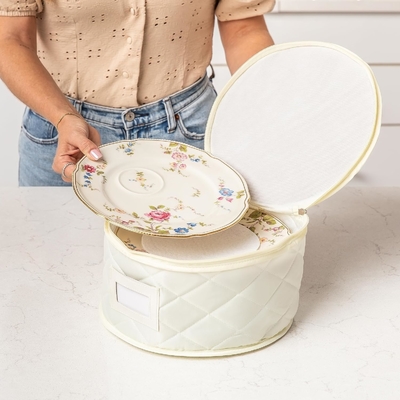 CHINA STORAGE CONTAINERS QUILTED. 7PC DISHES STORAGE KIT WITH 48 CUT-TO-SIZE FELT INNERS. FINE CHINA STORAGE, PLATE