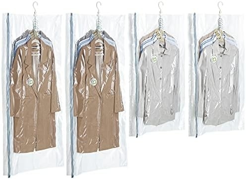 TAILI Hanging Vacuum Storage Bags Space Saver Bags, Set Of 4 (2 Long, 2 Short), Clear Vacuum Sealer Bags For Clothing