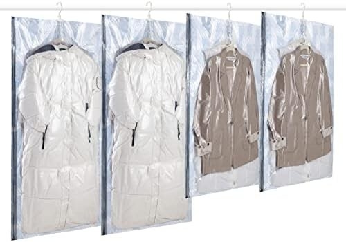 TAILI Hanging Vacuum Storage Bags Space Saver Bags, Set Of 4 (2 Long, 2 Short), Clear Vacuum Sealer Bags For Clothing