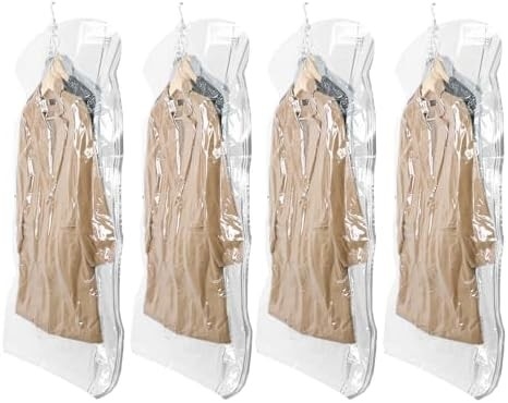 TAILI Hanging Vacuum Storage Bags Space Saver Bags, Set Of 4 (2 Long, 2 Short), Clear Vacuum Sealer Bags For Clothing
