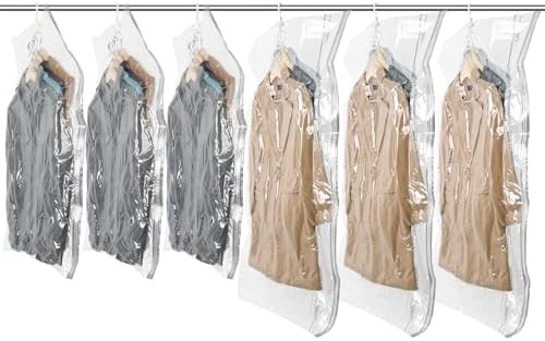 TAILI Hanging Vacuum Storage Bags Space Saver Bags, Set Of 4 (2 Long, 2 Short), Clear Vacuum Sealer Bags For Clothing