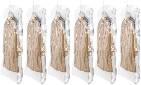 TAILI Hanging Vacuum Storage Bags Space Saver Bags, Set Of 4 (2 Long, 2 Short), Clear Vacuum Sealer Bags For Clothing