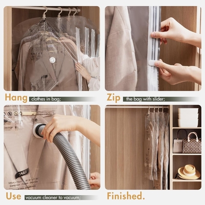 TAILI Hanging Vacuum Storage Bags Space Saver Bags, Set Of 4 (2 Long, 2 Short), Clear Vacuum Sealer Bags For Clothing