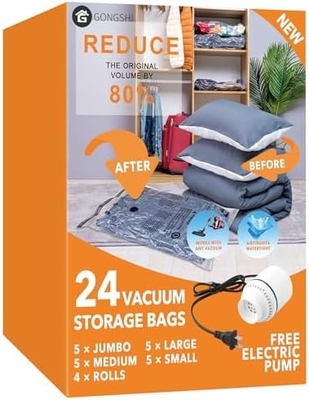 12 PACK VACUUM STORAGE BAGS (3 X JUMBO, 3 X LARGE, 3 X MEDIUM, 3 X SMALL), SPACE SAVER SEALER COMPRESSION BAGS WITH
