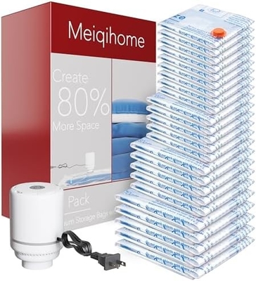 8 PACK VACUUM STORAGE BAGS WITH ELECTRIC AIR PUMP，2 JUMBO,2 LARGE,2 MIDIUM,2 SMALL BAGS