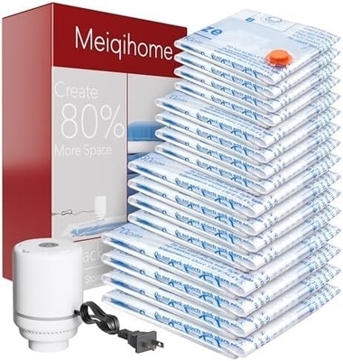 8 PACK VACUUM STORAGE BAGS WITH ELECTRIC AIR PUMP，2 JUMBO,2 LARGE,2 MIDIUM,2 SMALL BAGS