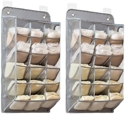 3D NEW DURABLE CLOSET HANGING ORGANIZER WITH 3D MESH POCKETS, WALL SHELF WARDROBE HANGING STORAGE BAG (BEIGE-2PACK)