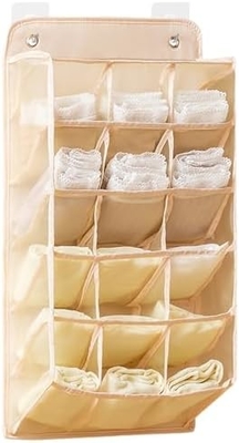 3D NEW DURABLE CLOSET HANGING ORGANIZER WITH 3D MESH POCKETS, WALL SHELF WARDROBE HANGING STORAGE BAG (BEIGE-2PACK)